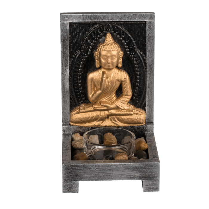 Wooden tealight holder, Buddha, - Image 3