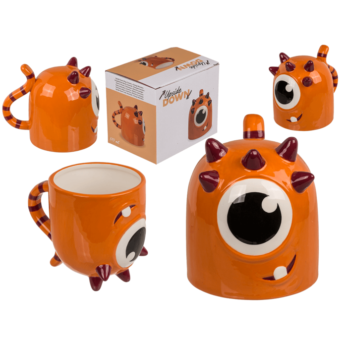 Upside Down Mug, Monster, orange, ca. 12 x 14 cm,