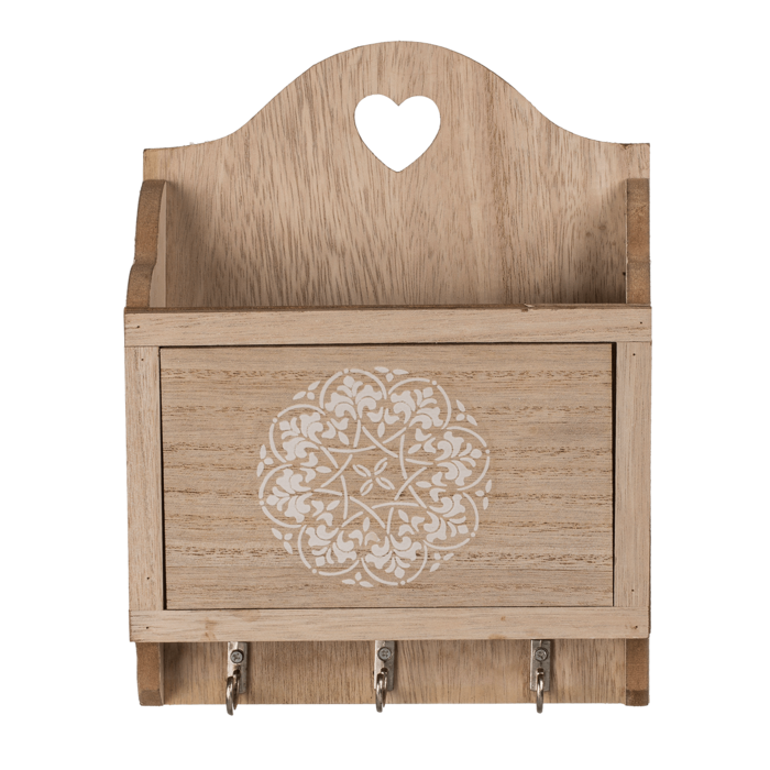 Natural coloured wooden key box with 3 hooks &, - Image 2