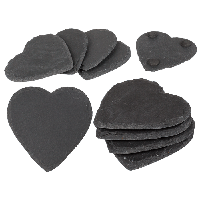 Slate coaster, heart, ca. 10 cm, Set of 4 pcs