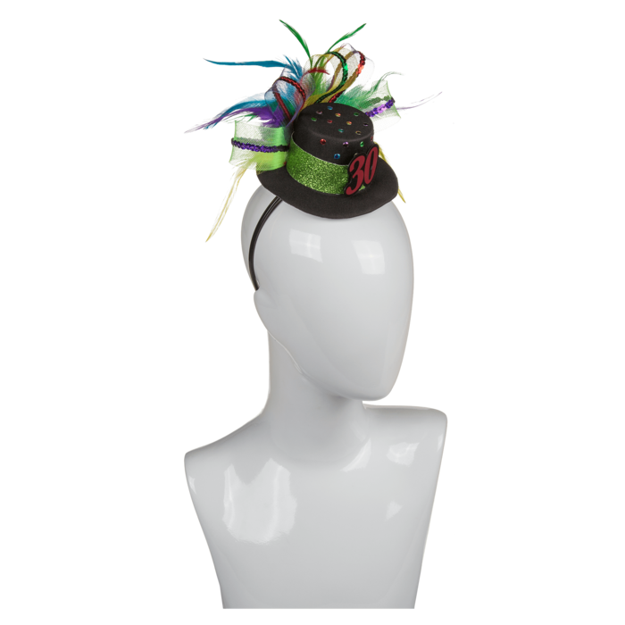 Plastic hairband with birthday hat 30 & feathers, - Image 3
