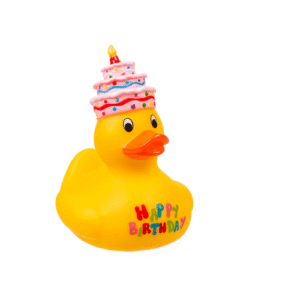 Yellow squeaking duck, Happy Birthday,