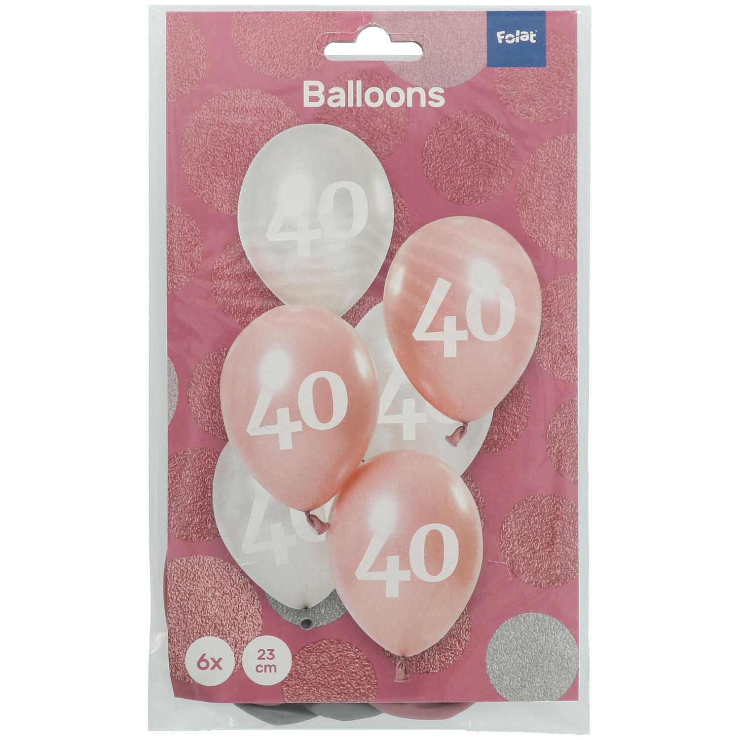 Balloons Glossy Pink 40 Years 23cm - 6 pieces - Image 2