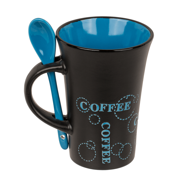 Black Ceramic Mug with spoon, Coffee, - Image 2