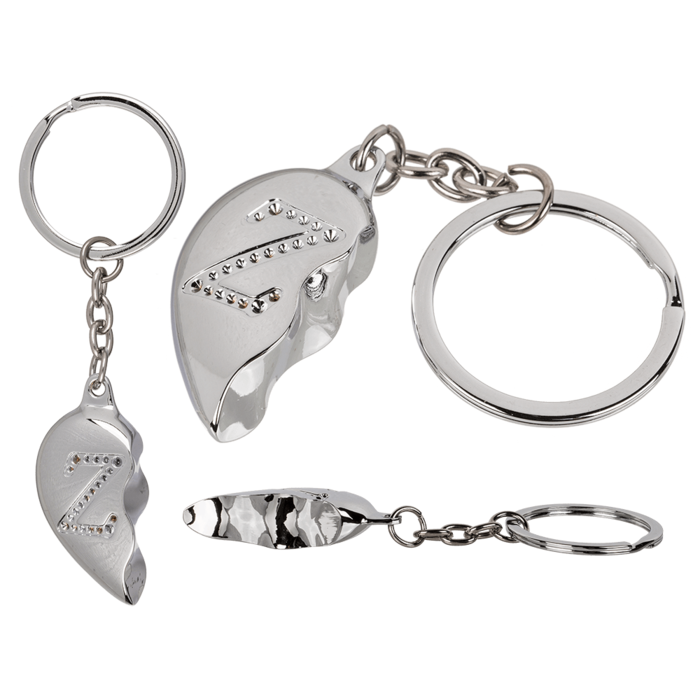 Metal Keychain, Broken Heart - Engraved Letter Z