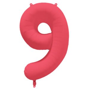 Foil Balloon Number 9 - Neon Red - 86 cm