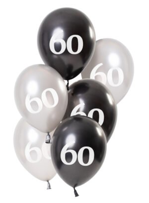 Balloons Glossy Black 60 Years 23cm - 6 pieces