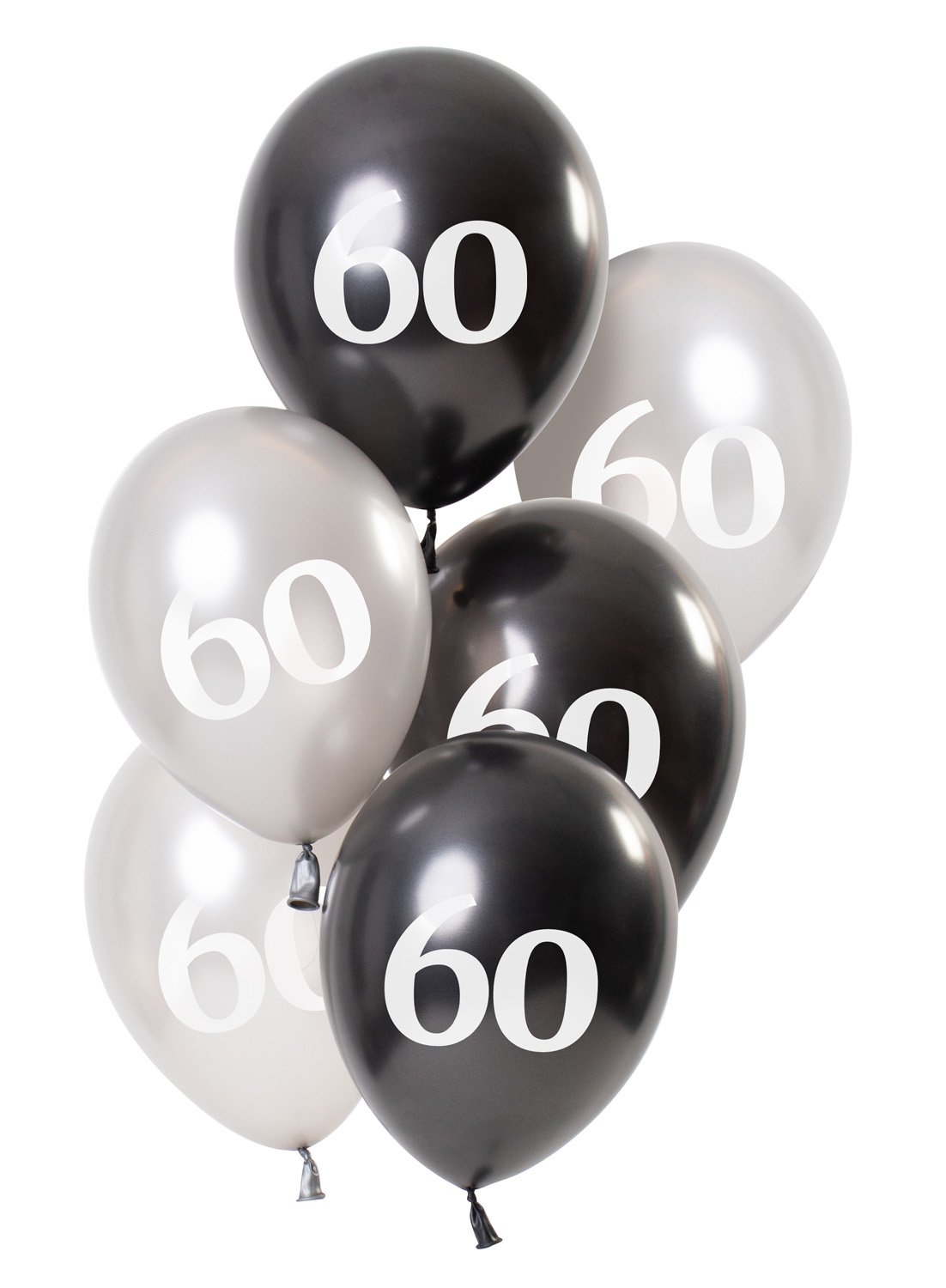 Balloons Glossy Black 60 Years 23cm - 6 pieces