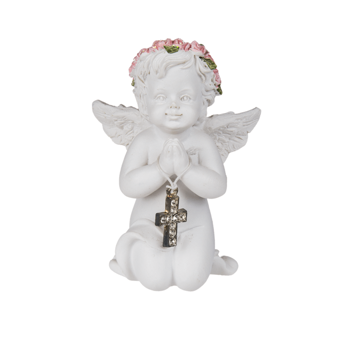 Kneeling polyresin angel with pink coloured - Image 3