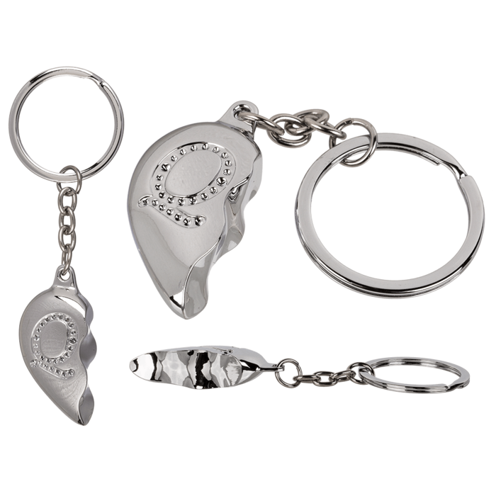 Metal Keychain, Broken Heart - Engraved Letter Q
