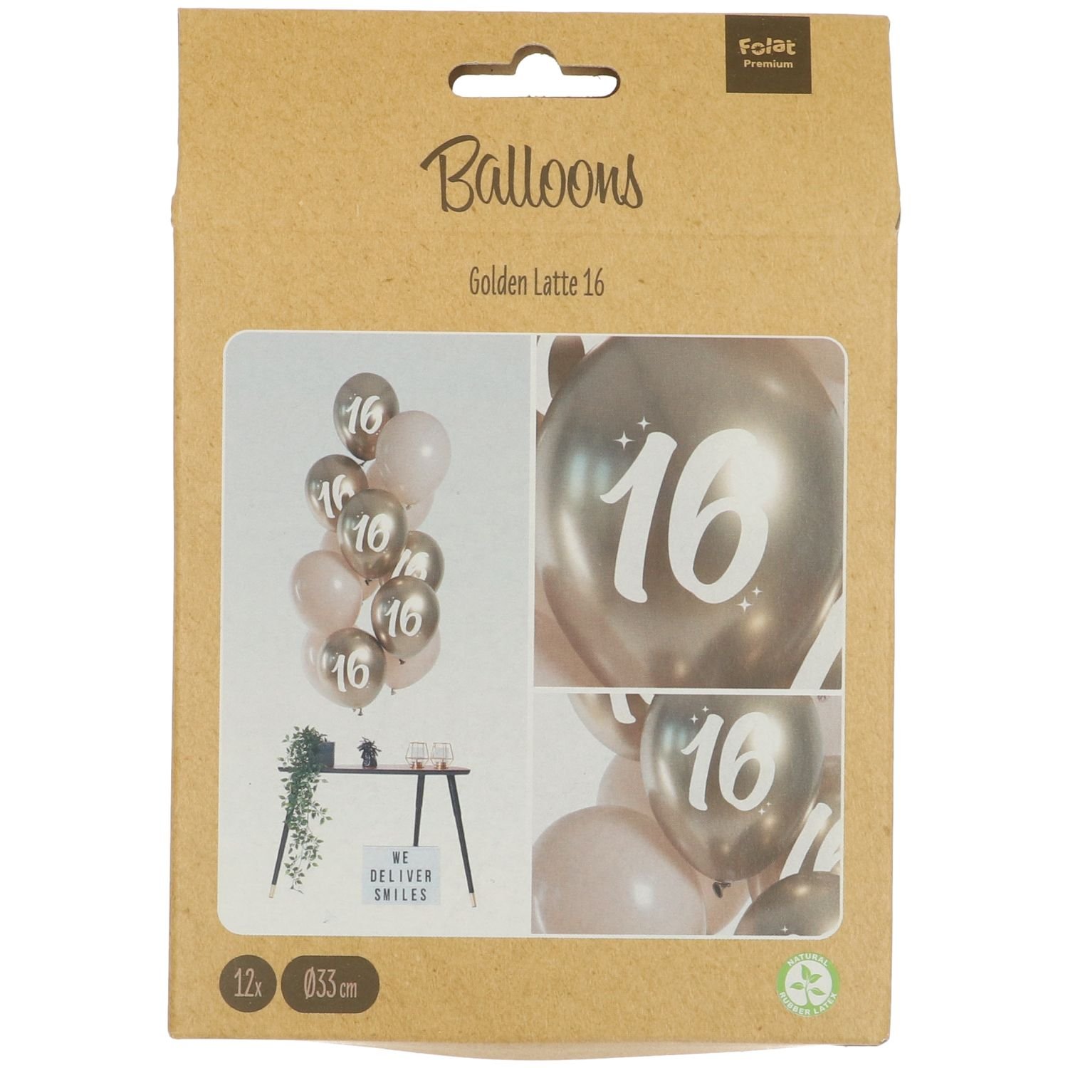 Balloons Golden Latte 16 Years 33cm - 12 pieces - Image 3