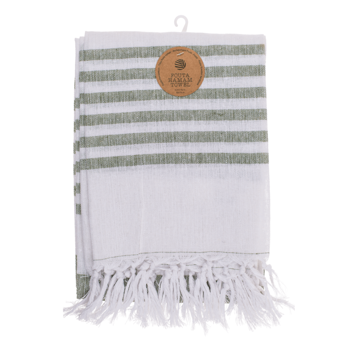 White/green coloured Fouta Towel (for sauna &, - Image 2