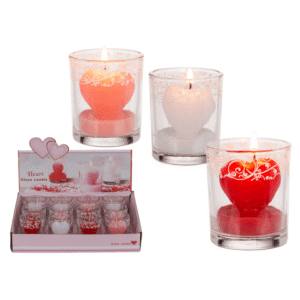 Candle in glass with decor, heart,