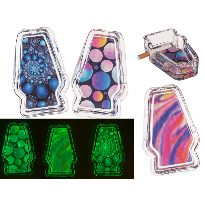 Glass ashtray psychedellic lamp, Glow in the dark,
