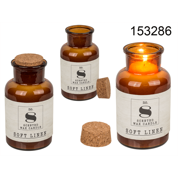 Scented candle (Soft Linen) in pharmacy glass,