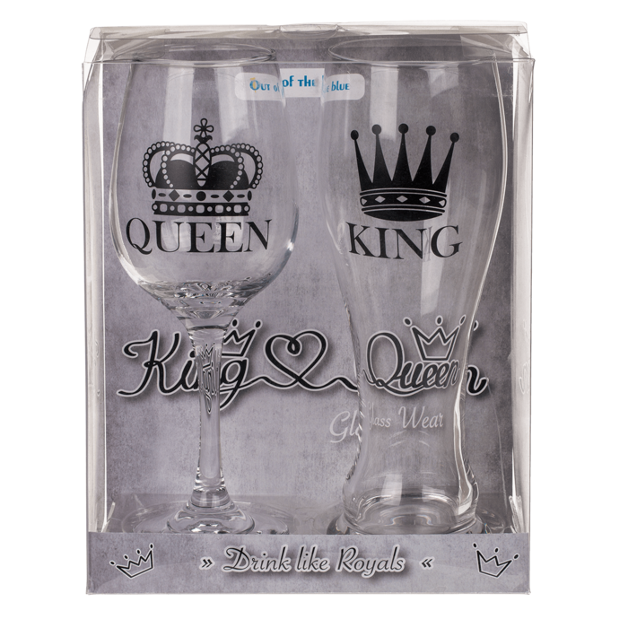 Drinking glass set, King & Queen, - Image 4