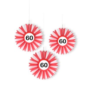 60th Birthday Traffic Sign Honeycomb Fan - 3 pieces