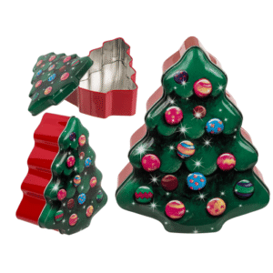 Metal biscuit tin, Christmas tree,