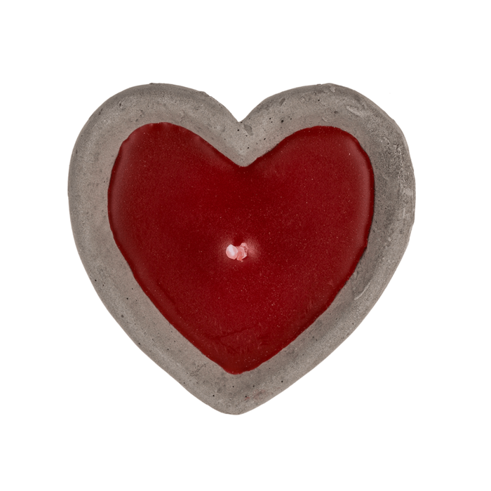 Red candle in cement pot, heart shaped, - Image 4