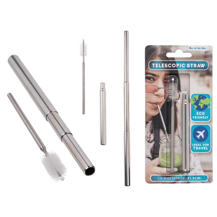 Extendable metal drinking straw with cleaning
