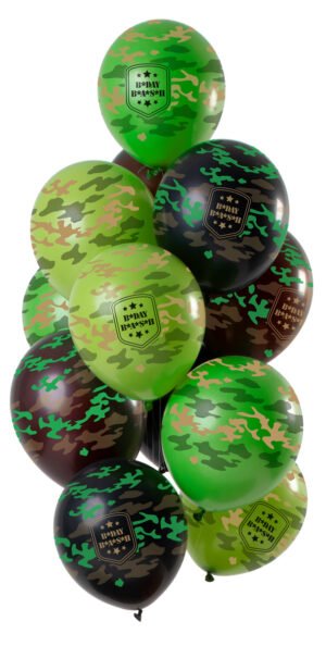Balloons 'Happy Birthday' Camouflage 33cm - 12 pieces