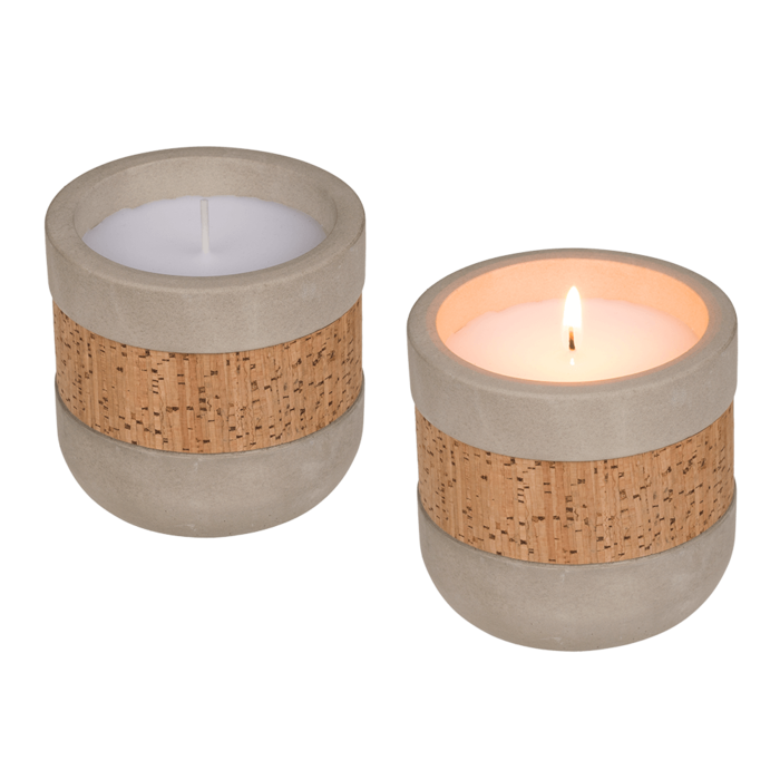 Candle in cement pot with corc decoration,