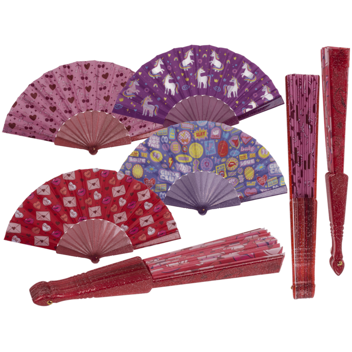 Plastic fan, Girly Glitter, 23 x 40 cm,