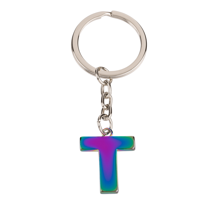 Metal Keychain, Rainbow Letter - Letter T - Image 2