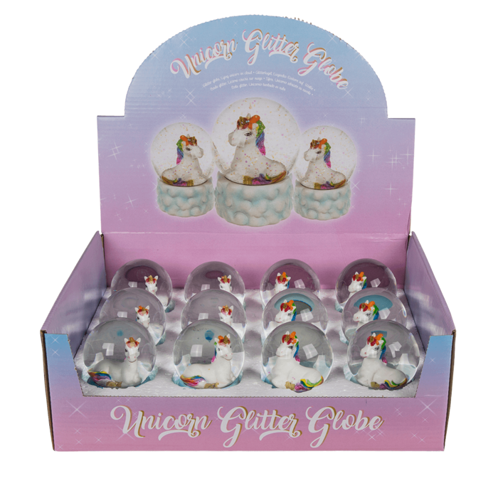 Polyresin glitter globe, Lying unicorn on cloud, - Image 2