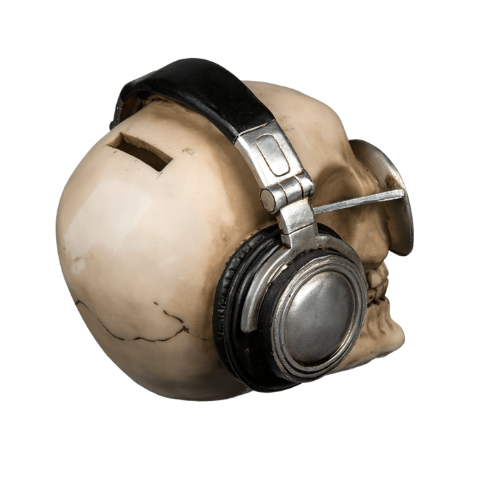 Polyresin Savings Bank - Skull with Earphones - Image 2