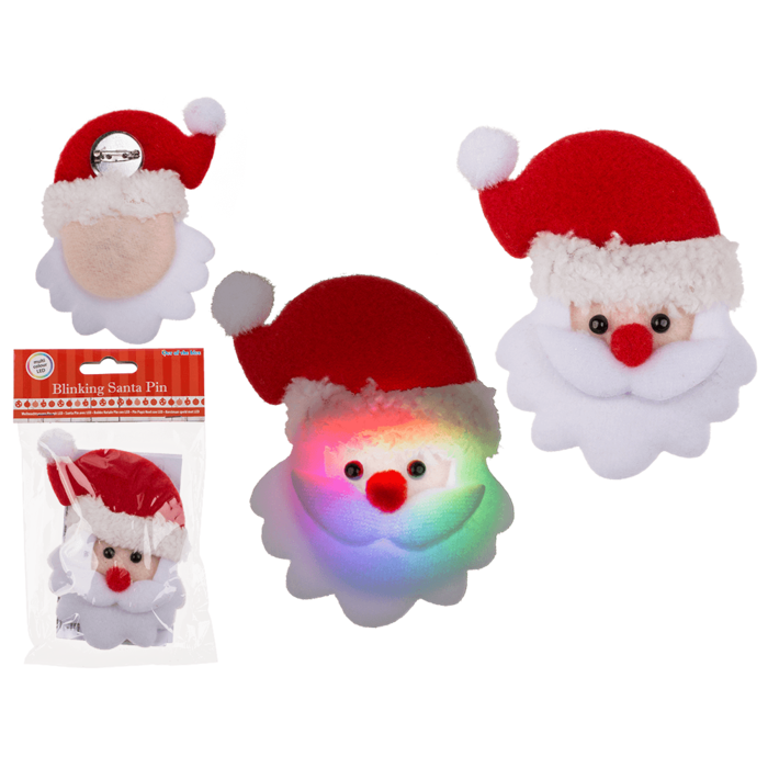 Fabric Santa pin with LED incl. batteries,