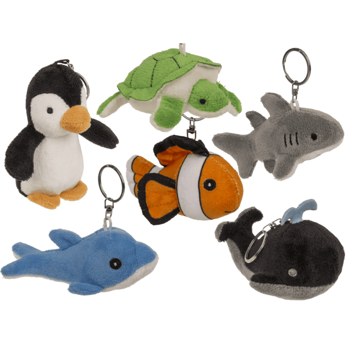 Metal-Keyring, plush animals Sealife,