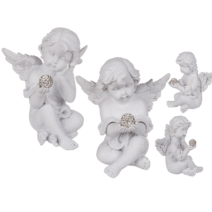 White, sitting Polyresin Angel with Crystal Deco,
