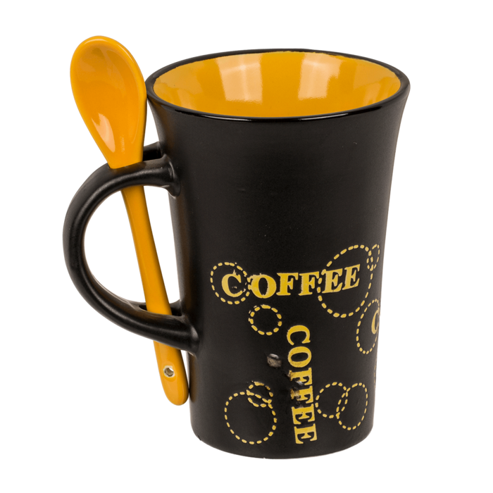 Black Ceramic Mug with spoon, Coffee, - Image 4