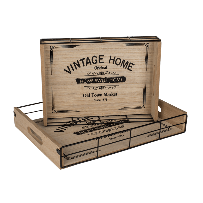 Wooden/Metal tray, Vintage Home, - Image 2