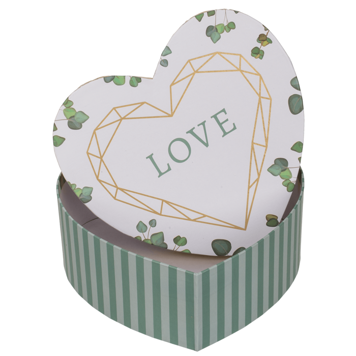 White/green colored present box in heart shape, - Image 3