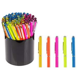 Neon coloured metall pen with Swarovski stone,