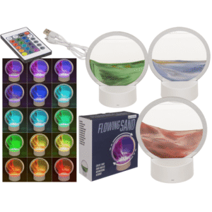 Rotating sand picture, with colour-changing LED