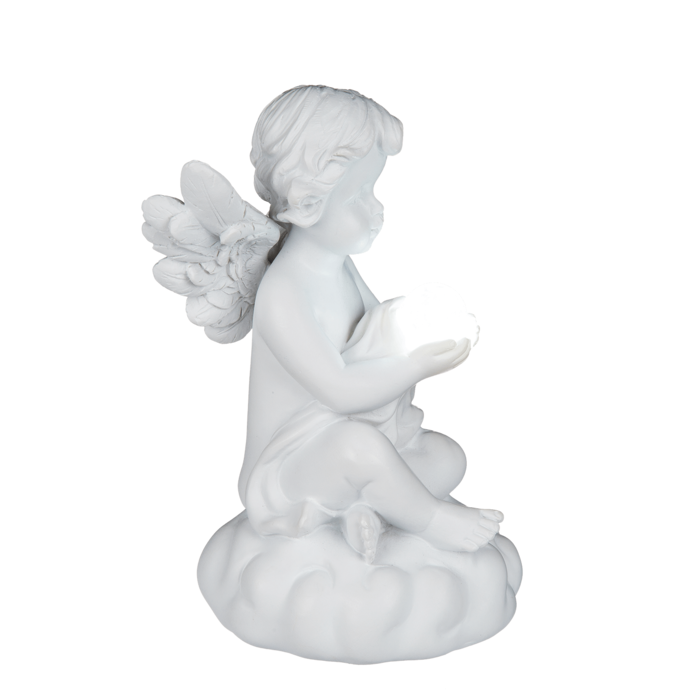 Sitting polyresin angel with white LED ball, - Image 4