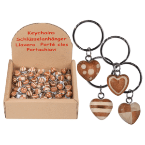 Metal keychain, Natural wood Mini Hearts,