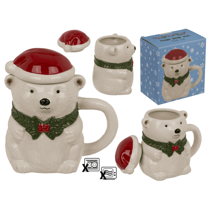 Mug, polar bear, with lid, 12 x 8 cm, 380 ml,