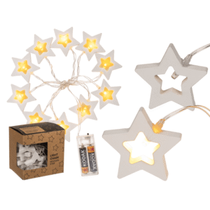 Light chain, wooden star with 10 warm white LED