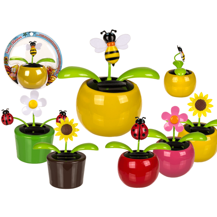 Movable flowers & insects in plastic pot with,