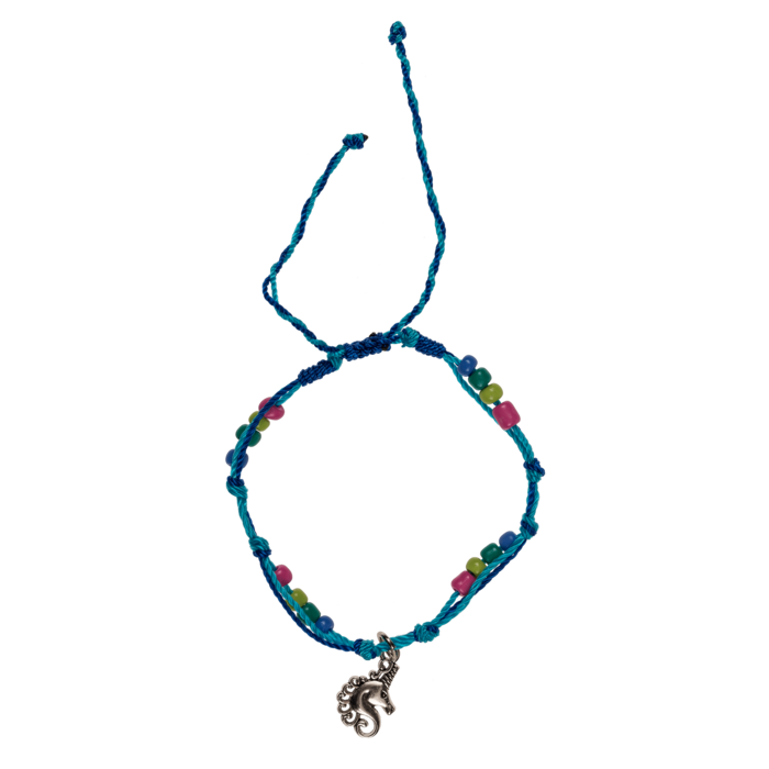 Textile bracelet with glass beads & metal pendant, - Image 4