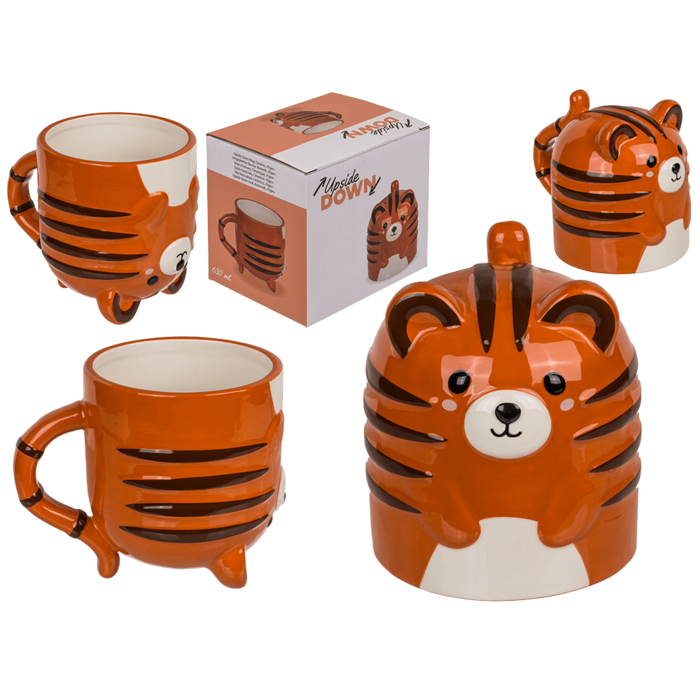 Upside Down Mug, Tiger, ca. 12 x 14 cm, ceramic