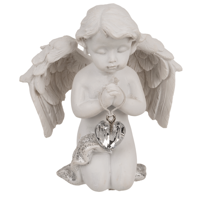 Polyresin Kneeling Angel with Crystal Heart Figurine - Image 2