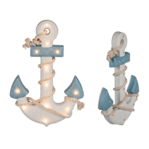 Wooden anchor with rope & 12 warm white LED,