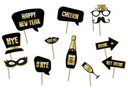 Photobooth Accessories - BlackGold HNY - 12 pieces