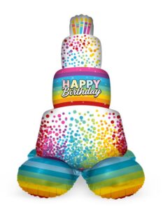 Foil Balloon with Base Cake Rainbow Bday - 72 cm