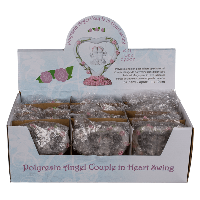 Polyresin angel couple in heart swing with pink, - Image 2
